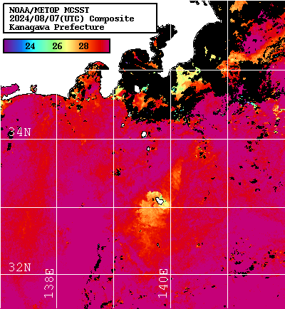 NOAA、MetOp 人工衛星画像 検索結果, 水温分布を図示