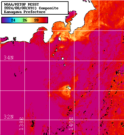 NOAA、MetOp 人工衛星画像 検索結果, 水温分布を図示