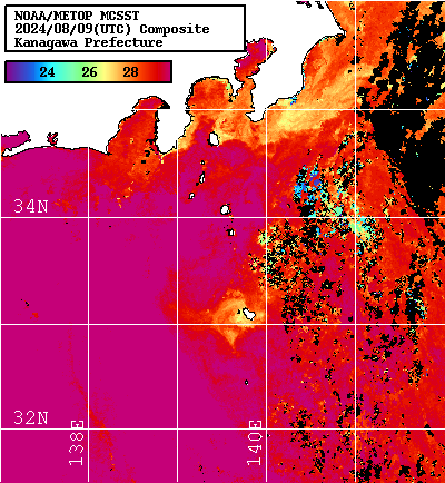 NOAA、MetOp 人工衛星画像 検索結果, 水温分布を図示