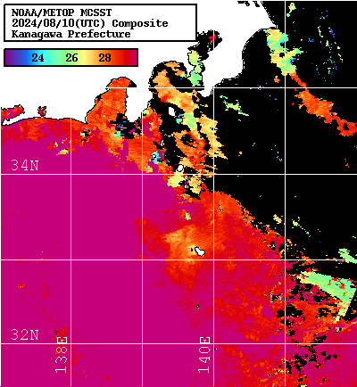 NOAA、MetOp 人工衛星画像 検索結果, 水温分布を図示