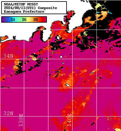 NOAA、MetOp 人工衛星画像 検索結果, 水温分布を図示