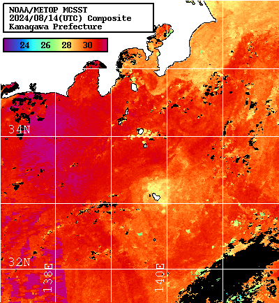 NOAA、MetOp 人工衛星画像 検索結果, 水温分布を図示