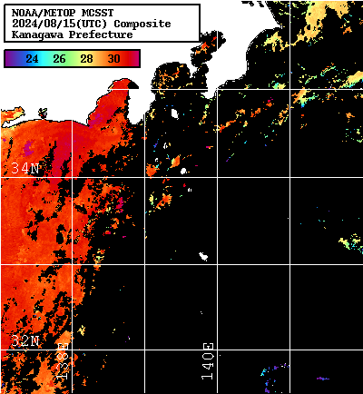 NOAA、MetOp 人工衛星画像 検索結果, 水温分布を図示