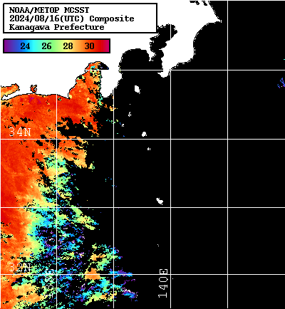 NOAA、MetOp 人工衛星画像 検索結果, 水温分布を図示