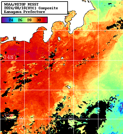 NOAA、MetOp 人工衛星画像 検索結果, 水温分布を図示
