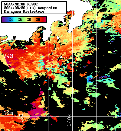 NOAA、MetOp 人工衛星画像 検索結果, 水温分布を図示