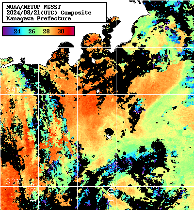 NOAA、MetOp 人工衛星画像 検索結果, 水温分布を図示