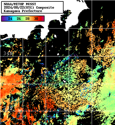 NOAA、MetOp 人工衛星画像 検索結果, 水温分布を図示