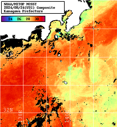 NOAA、MetOp 人工衛星画像 検索結果, 水温分布を図示