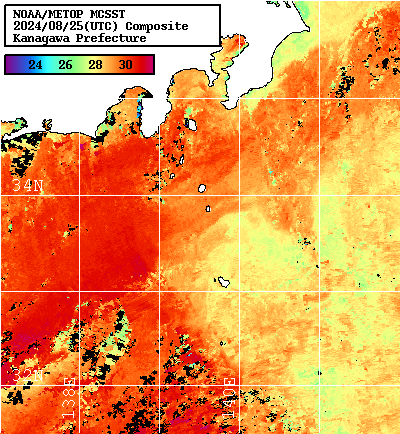 NOAA、MetOp 人工衛星画像 検索結果, 水温分布を図示