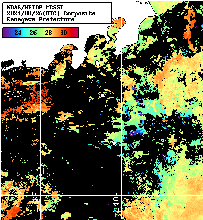 NOAA、MetOp 人工衛星画像 検索結果, 水温分布を図示