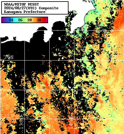NOAA、MetOp 人工衛星画像 検索結果, 水温分布を図示