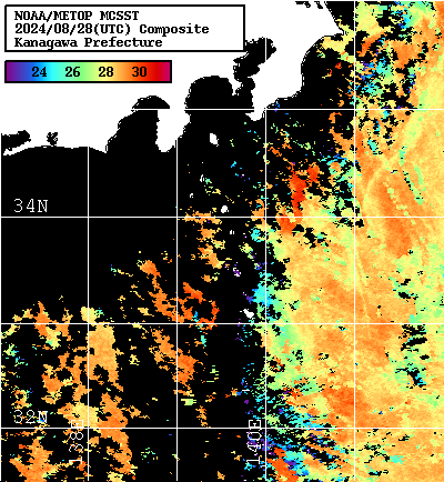 NOAA、MetOp 人工衛星画像 検索結果, 水温分布を図示