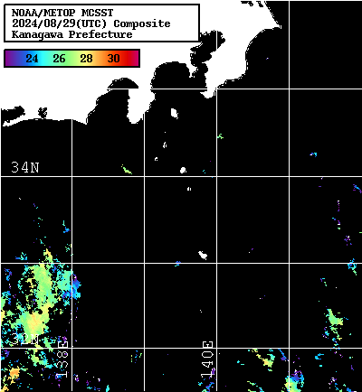 NOAA、MetOp 人工衛星画像 検索結果, 水温分布を図示