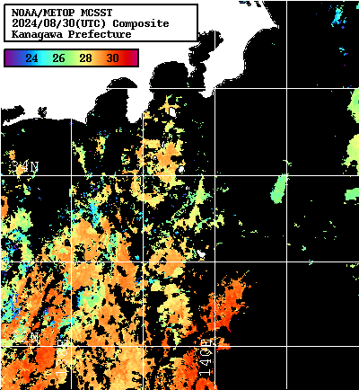 NOAA、MetOp 人工衛星画像 検索結果, 水温分布を図示