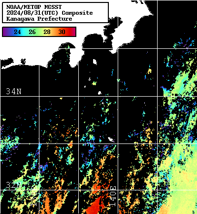 NOAA、MetOp 人工衛星画像 検索結果, 水温分布を図示