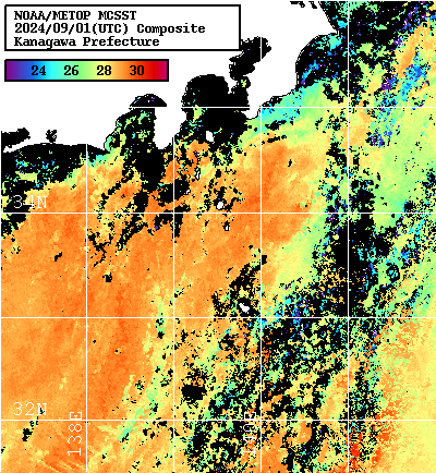 NOAA、MetOp 人工衛星画像 検索結果, 水温分布を図示