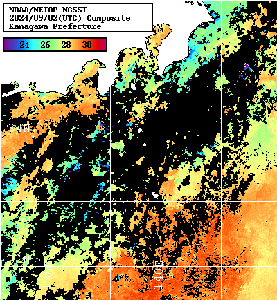 NOAA、MetOp 人工衛星画像 検索結果, 水温分布を図示