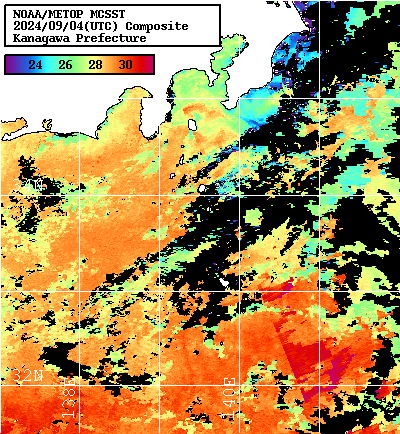 NOAA、MetOp 人工衛星画像 検索結果, 水温分布を図示