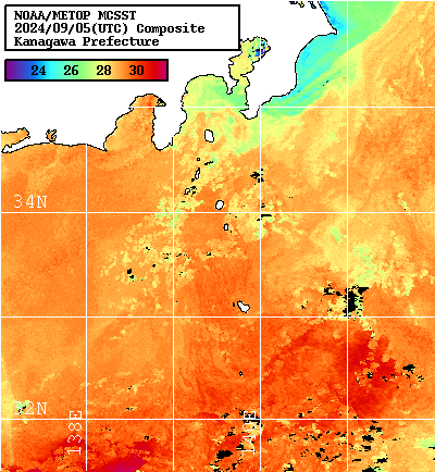 NOAA、MetOp 人工衛星画像 検索結果, 水温分布を図示