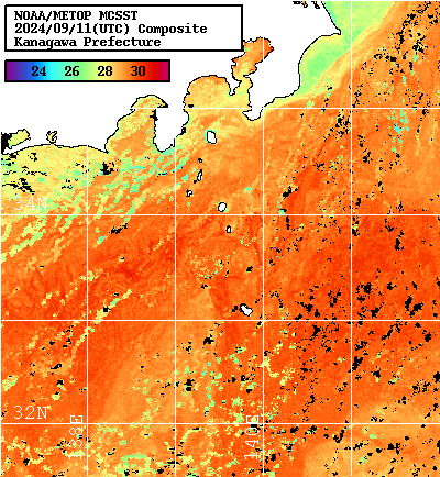 NOAA、MetOp 人工衛星画像 検索結果, 水温分布を図示