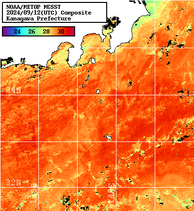 NOAA、MetOp 人工衛星画像 検索結果, 水温分布を図示