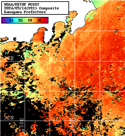 NOAA、MetOp 人工衛星画像 検索結果, 水温分布を図示