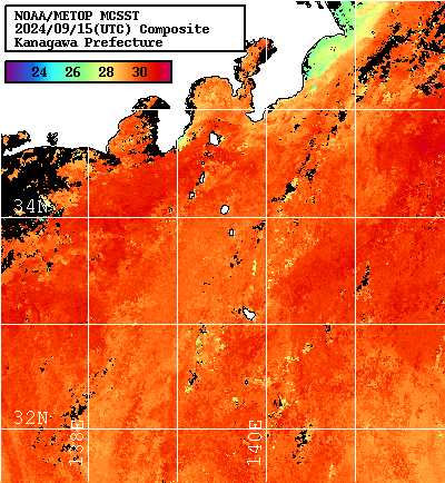 NOAA、MetOp 人工衛星画像 検索結果, 水温分布を図示