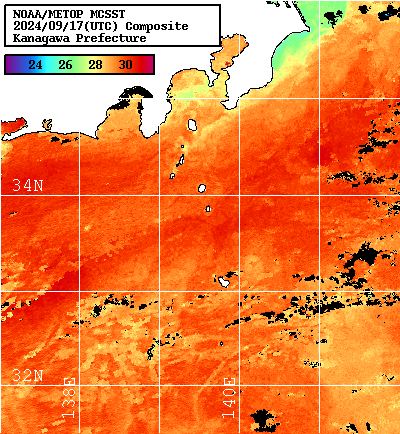 NOAA、MetOp 人工衛星画像 検索結果, 水温分布を図示