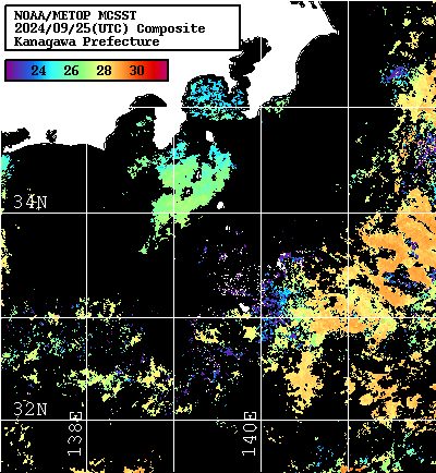 NOAA、MetOp 人工衛星画像 検索結果, 水温分布を図示