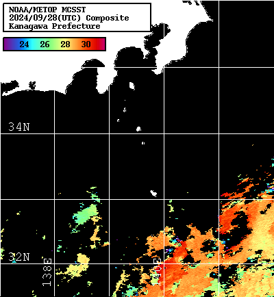 NOAA、MetOp 人工衛星画像 検索結果, 水温分布を図示