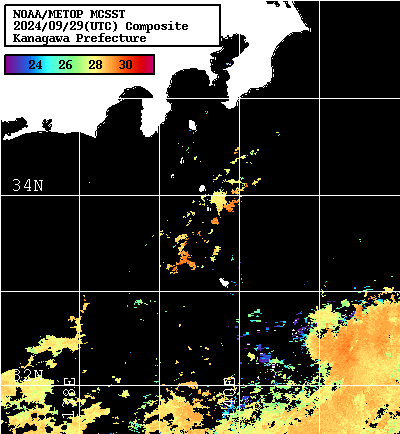 NOAA、MetOp 人工衛星画像 検索結果, 水温分布を図示