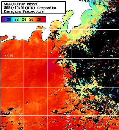NOAA、MetOp 人工衛星画像 検索結果, 水温分布を図示