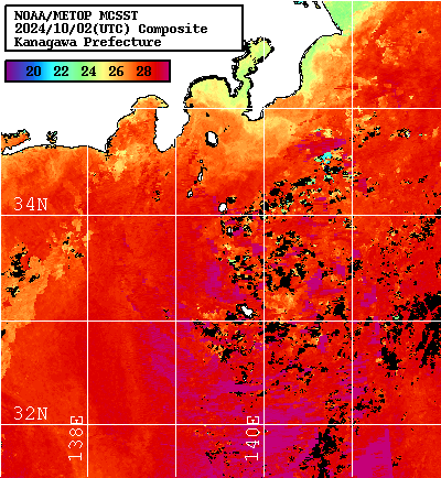 NOAA、MetOp 人工衛星画像 検索結果, 水温分布を図示