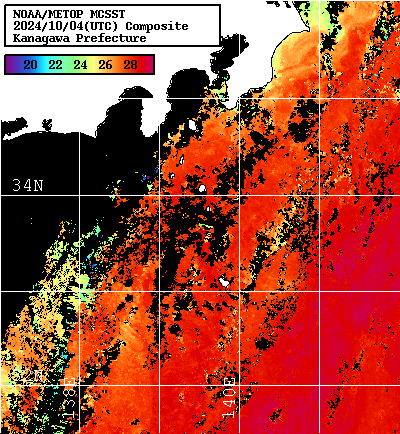 NOAA、MetOp 人工衛星画像 検索結果, 水温分布を図示