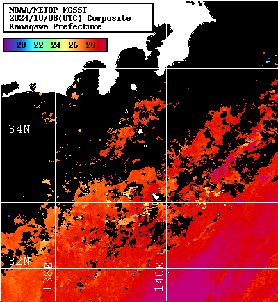 NOAA、MetOp 人工衛星画像 検索結果, 水温分布を図示