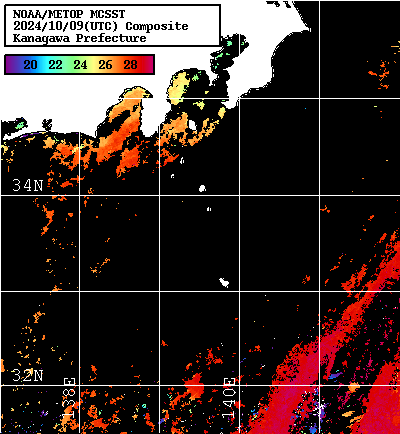 NOAA、MetOp 人工衛星画像 検索結果, 水温分布を図示