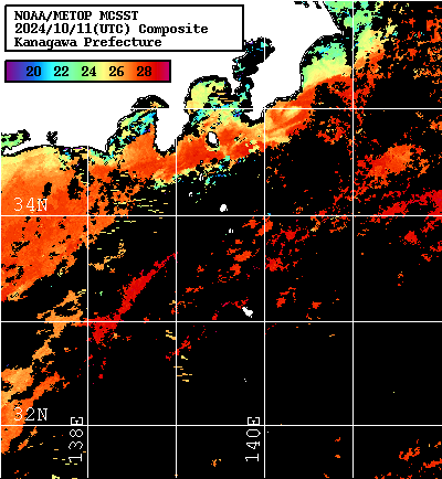 NOAA、MetOp 人工衛星画像 検索結果, 水温分布を図示