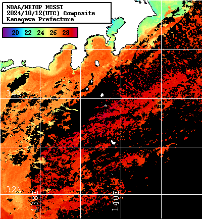 NOAA、MetOp 人工衛星画像 検索結果, 水温分布を図示