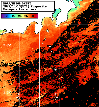 NOAA、MetOp 人工衛星画像 検索結果, 水温分布を図示