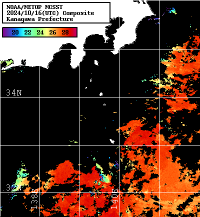 NOAA、MetOp 人工衛星画像 検索結果, 水温分布を図示