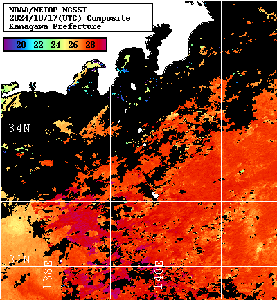 NOAA、MetOp 人工衛星画像 検索結果, 水温分布を図示