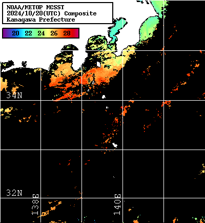 NOAA、MetOp 人工衛星画像 検索結果, 水温分布を図示