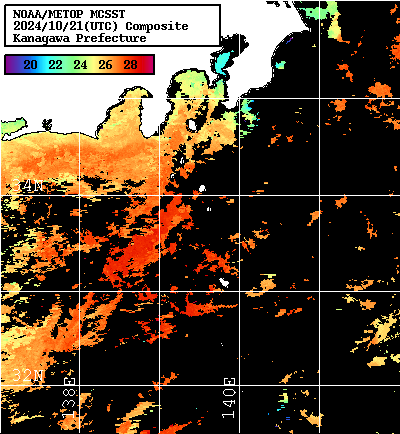 NOAA、MetOp 人工衛星画像 検索結果, 水温分布を図示