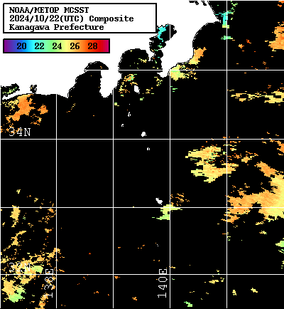 NOAA、MetOp 人工衛星画像 検索結果, 水温分布を図示