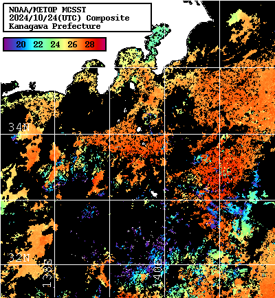 NOAA、MetOp 人工衛星画像 検索結果, 水温分布を図示