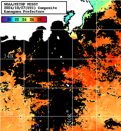 NOAA、MetOp 人工衛星画像 検索結果, 水温分布を図示