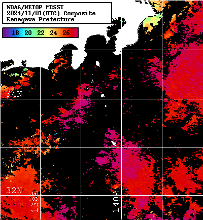 NOAA、MetOp 人工衛星画像 検索結果, 水温分布を図示
