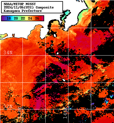 NOAA、MetOp 人工衛星画像 検索結果, 水温分布を図示