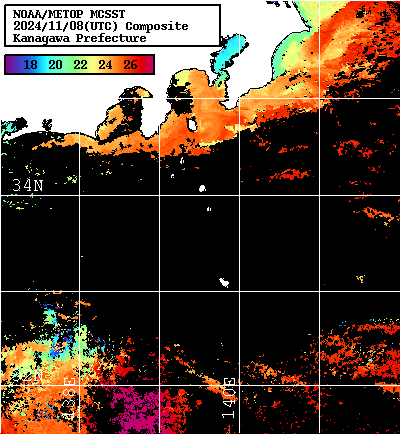 NOAA、MetOp 人工衛星画像 検索結果, 水温分布を図示